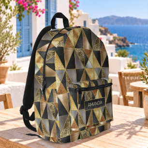 Elegant gold black silver geometric triangles printed backpack