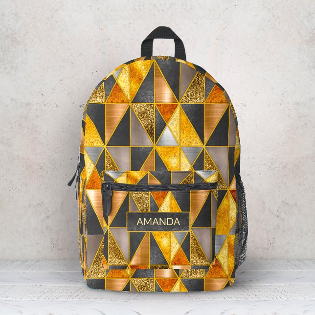 Elegant gold black silver geometric triangles printed backpack (Creator Uploaded)