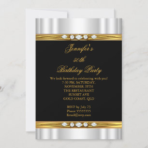 Elegant Gold Black Silver Silk Diamond Birthday Invitation