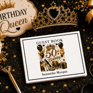 Elegant Gold Black Sparkle 50th Birthday Guest Boo Book