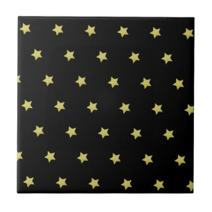 Elegant Gold & Black Star Pattern Ceramic Tile