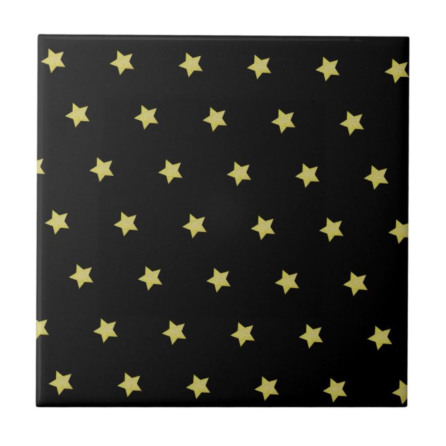 Elegant Gold & Black Star Pattern  Ceramic Tile (Front)