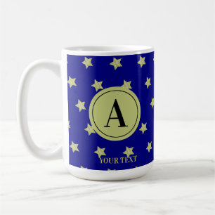 Elegant Gold & Black Star Pattern Monogram Coffee Mug