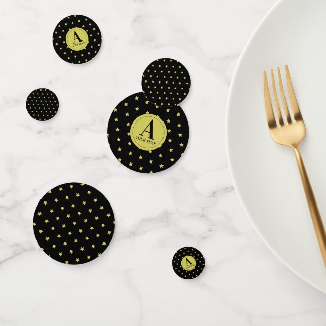 Elegant Gold & Black Star Pattern Monogram Confetti (Group)