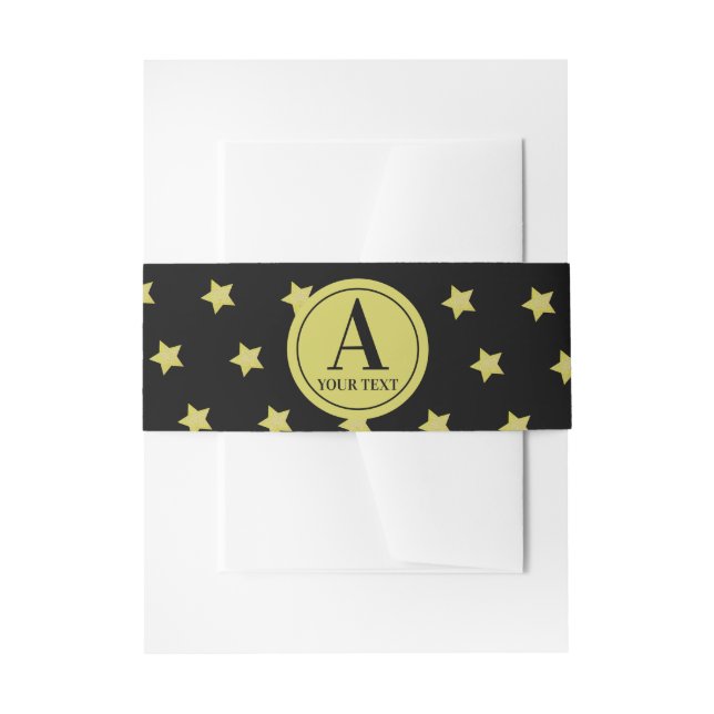 Elegant Gold & Black Star Pattern Monogram Invitation Belly Band (Front Example)