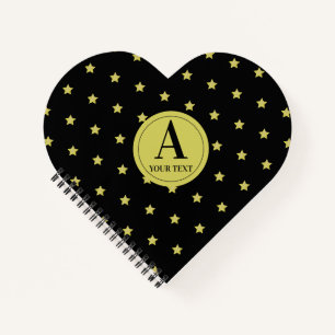 Elegant Gold & Black Star Pattern Monogram Notebook