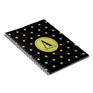 Elegant Gold & Black Star Pattern Monogram Notebook