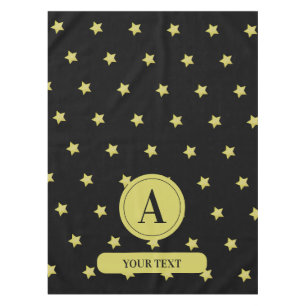 Elegant Gold & Black Star Pattern Monogram Tablecloth