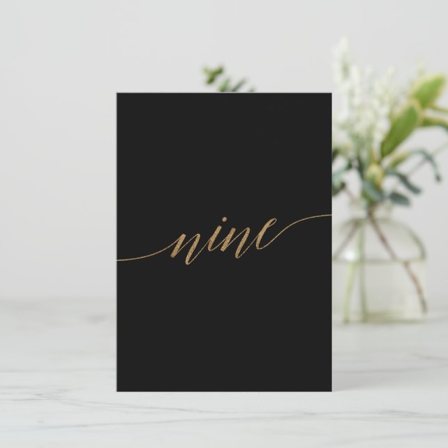 Elegant Gold & Black Table Nine Table Number (Standing Front)