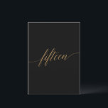Elegant Gold & Black Table Number Fifteen<br><div class="desc">This elegant gold and black table fifteen table number is perfect for a simple wedding. The neutral design features a minimalist card decorated with romantic and whimsical faux gold foil typography. The card prints on the front and back (double-sided). Other table numbers in the collection are sold separately. Please Note:...</div>