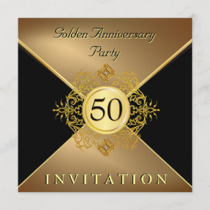 Elegant Gold Black Tie 50th Anniversary Invitation