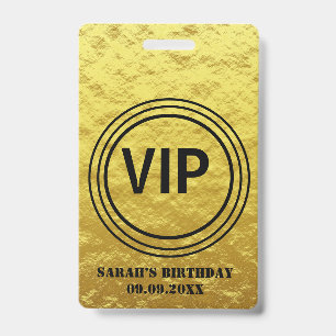 Elegant Gold Black VIP All Access Birthday   ID Badge