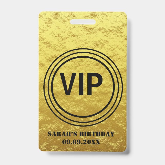 Elegant Gold Black VIP All Access Birthday   ID Badge (Front)
