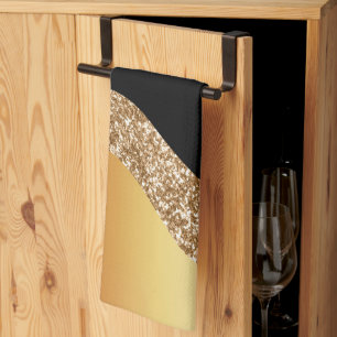 Elegant Gold Black Wave Tea Towel