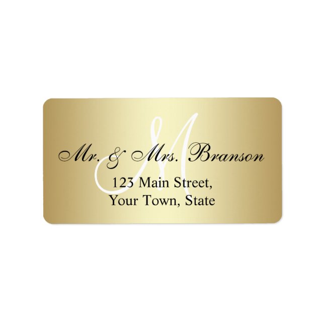 Elegant Gold Black Wedding Address Labels Monogram (Front)