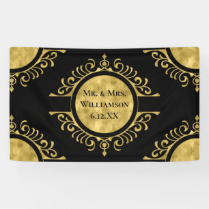 Elegant Gold Black Wedding Mr. & Mrs Banner