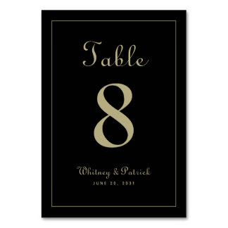Elegant Gold Black Wedding Reception Formal Dinner Table Number