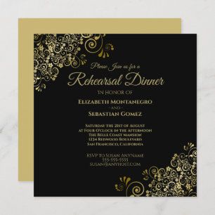 Elegant Gold Black Wedding Rehearsal Dinner Square Invitation
