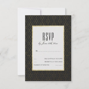 Elegant Gold & Black Wedding RSVP Card