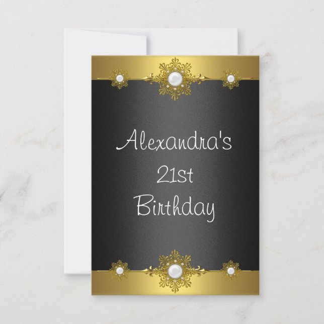 Elegant Gold Black White Jewel 21st Birthday Invitation (Front)