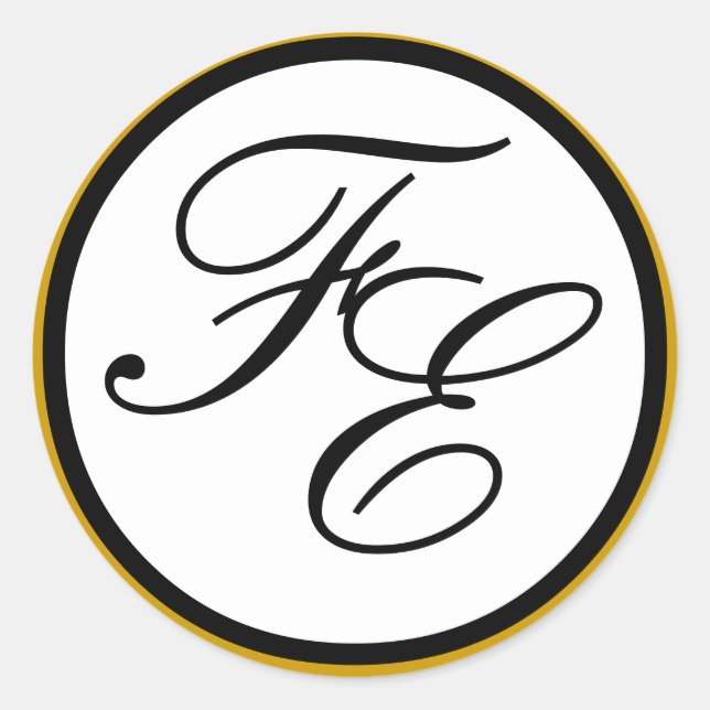 Elegant Gold Black & White Monogram Wedding Seal (Front)
