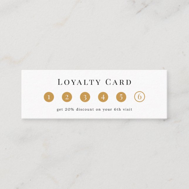 Elegant Gold Black White Simple 6 Punch Custom Loyalty Card (Front)