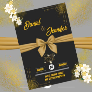 Elegant Gold & Black With White Floral Wedding  Save The Date