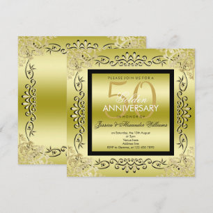 Elegant Gold & Black Women's 50th Wedding Invitation