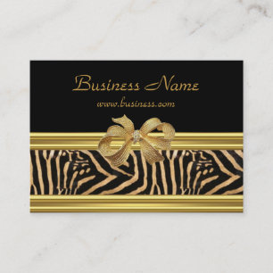 Elegant Gold Black Zebra Stripe Gold Bow Business Card