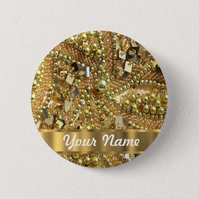 Elegant gold bling 6 cm round badge (Front)
