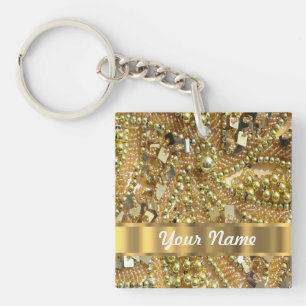 Elegant gold bling key ring
