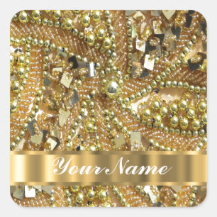 Elegant gold bling square sticker