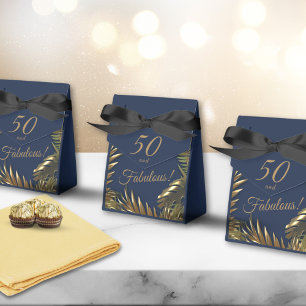 Elegant Gold Blue 50 Fabulous Birthday Large Gift Favour Box