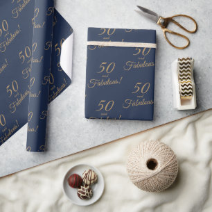 Elegant Gold Blue 50 Fabulous Birthday Wrapping Paper