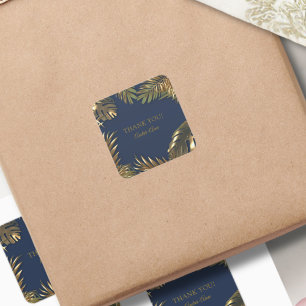 Elegant Gold Blue 50 Fabulous Thank You Square Sticker