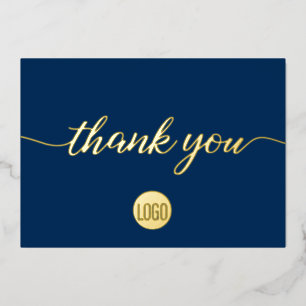 Elegant Gold Blue Business Thank you  Foil  Foil Holiday Card