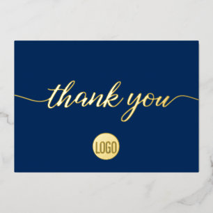 Elegant Gold Blue Business Thank you  Foil Holiday Card