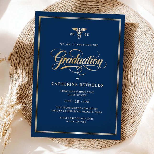 Elegant Gold Blue College Graduation Party Invitation (Creator Uploaded)