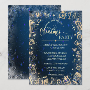 Elegant Gold Blue Company Christmas Party Invitation