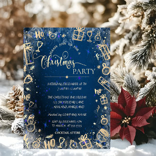 Elegant Gold Blue Company Christmas Party Invitation