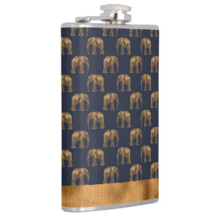 Elegant Gold Blue Elephant Chic Pretty Cool Hip Flask