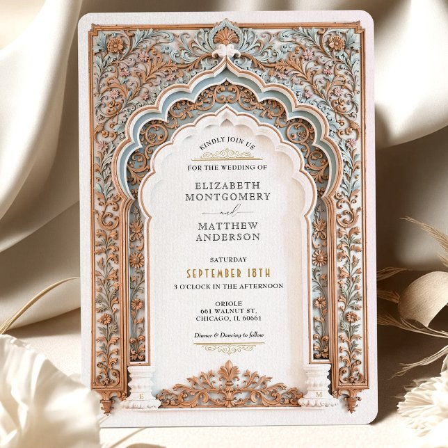 Elegant Gold & Blue Filigree Wedding Invitation (Creator Uploaded)