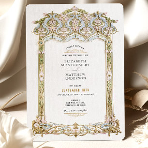 Elegant Gold & Blue Filigree Wedding Invitation