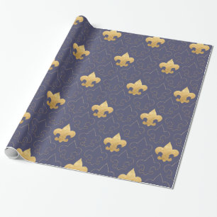 Elegant Gold & Blue Fleur De Lis Wrapping Paper