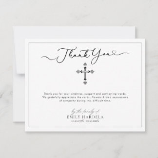 Elegant Gold Blue Floral Cross Funeral Thanks Card