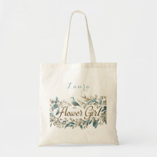 Elegant Gold Blue Flower Girl Tote Bag
