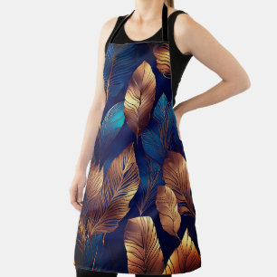 Elegant Gold Blue Foliage Nature Design Apron