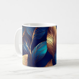 Elegant Gold Blue Foliage Nature Design Coffee Mug