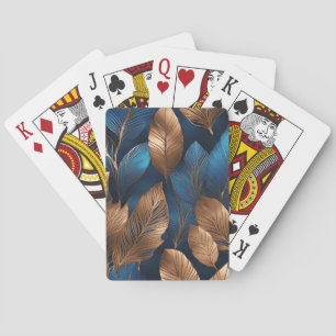 Elegant Gold Blue Foliage Nature Design Playing Cards