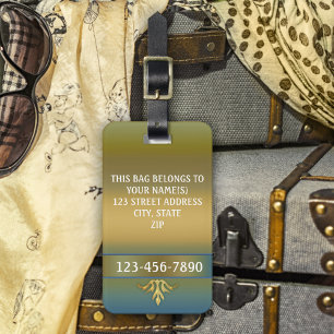 Elegant Gold Blue Green Stripe Luggage Tag